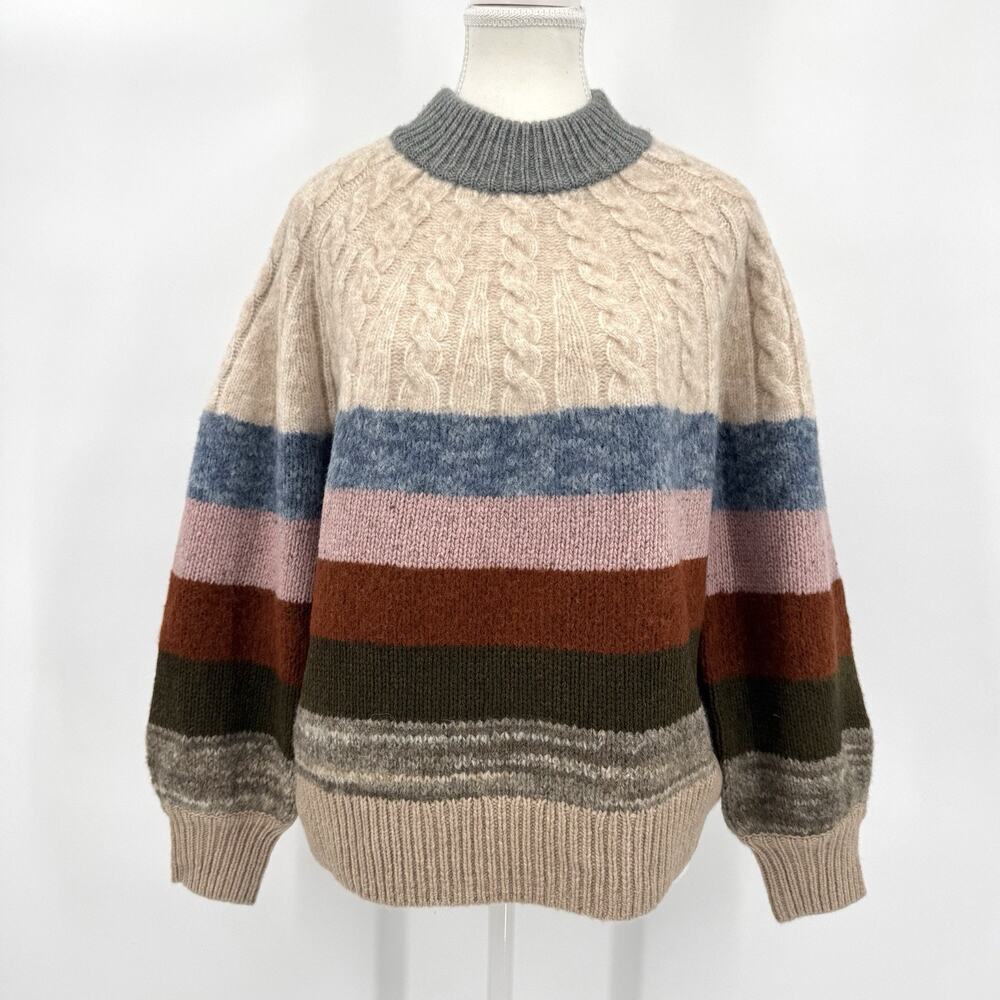 Madewell Womens Medium Pullover Wool Blend Cable Knit Crewneck Fisherman Sweater